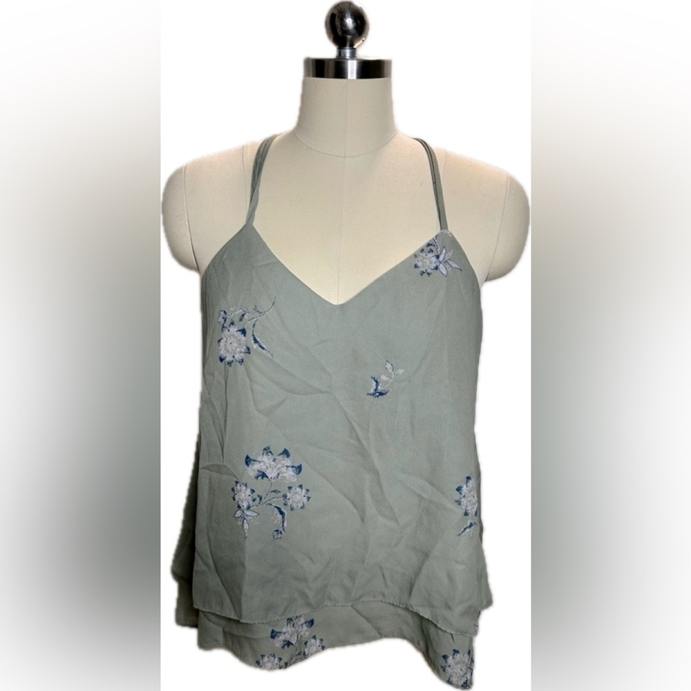 Maurices- Blouse in green with blue floral print. Small.